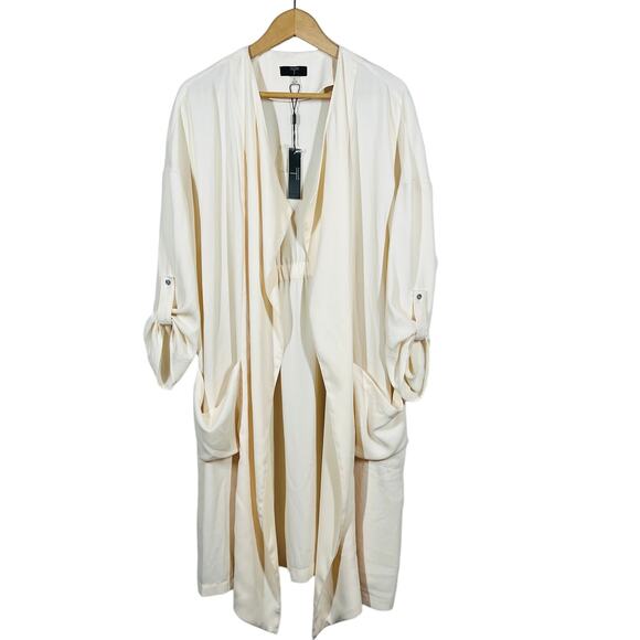 NEW! Tahari Open Front Shacket Oversized Jacket Long Sleeve Cream Casual - XL - Picture 1 of 6